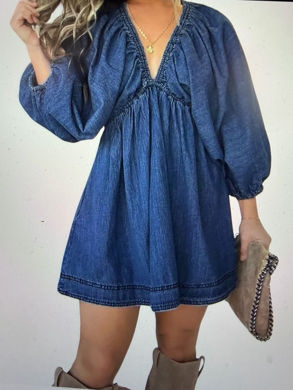 Blue Denim V-Neck Babydoll Dress - NWT - Size XL